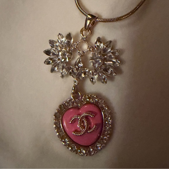 Jewelry - Upcycled Vintage Jewelry with Pink CC Heart Pendant Necklace
